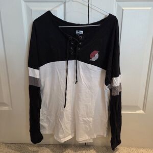 Portland Trailblazer Fan!! Black and White Lace-Up Long Sleeve Shirt